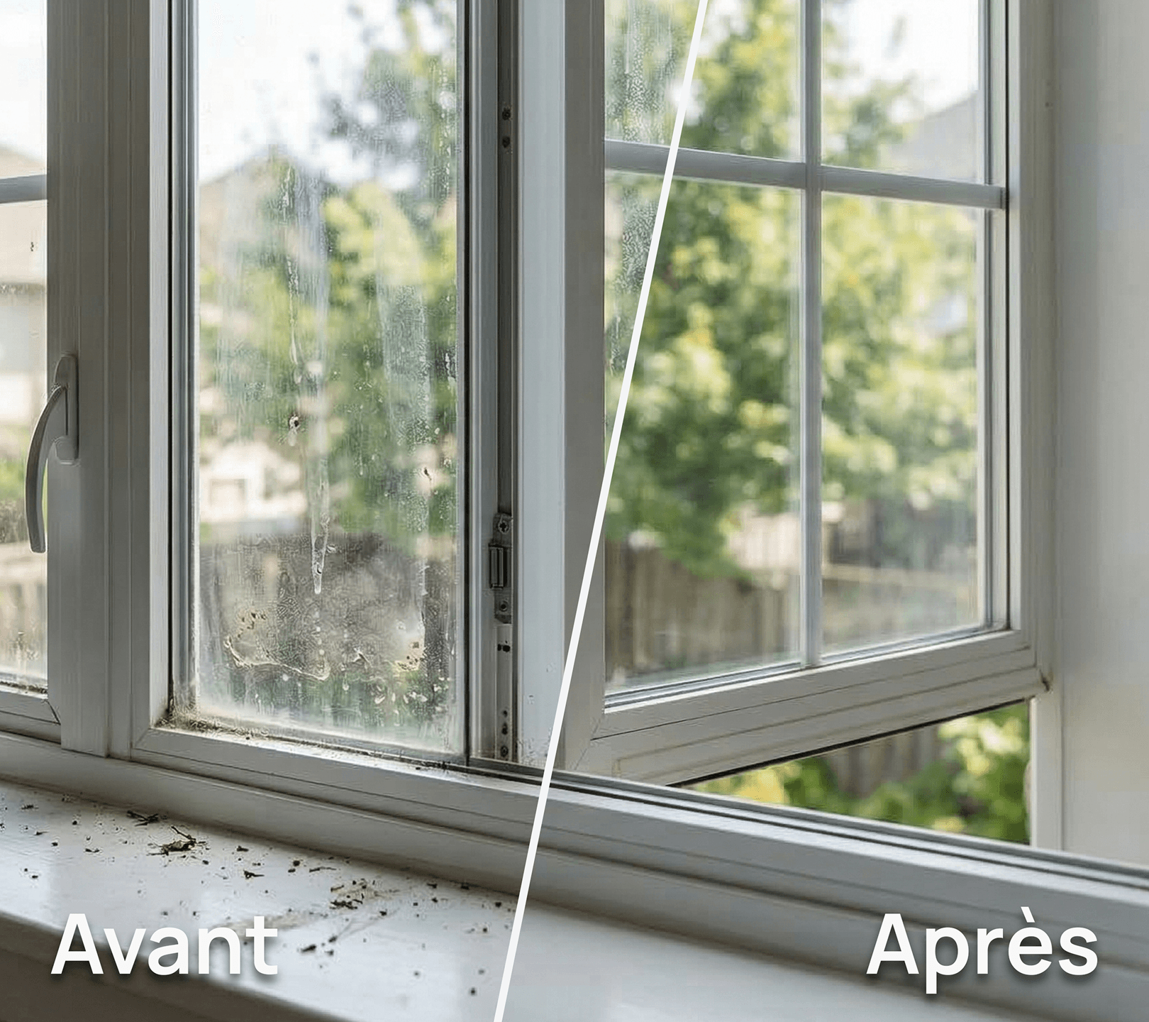 Avant et après le nettoyage de vitres par Vitrex